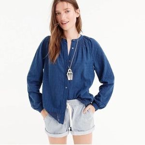 NWOT J. Crew Point Sur Peasant Blouse in Windowpane Cotton Voile.